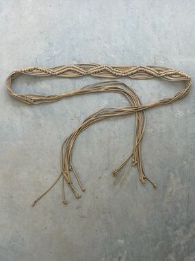 Tan Faux Leather Corded Belt with Knotted Ends - Belt 31” + 32” Knotted Cords